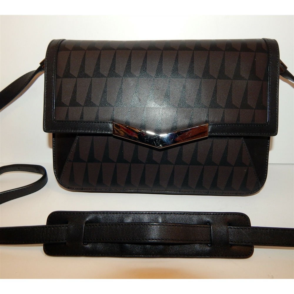 Times Arrow‎ Gray Black Leather Crossbody Bag $550rt